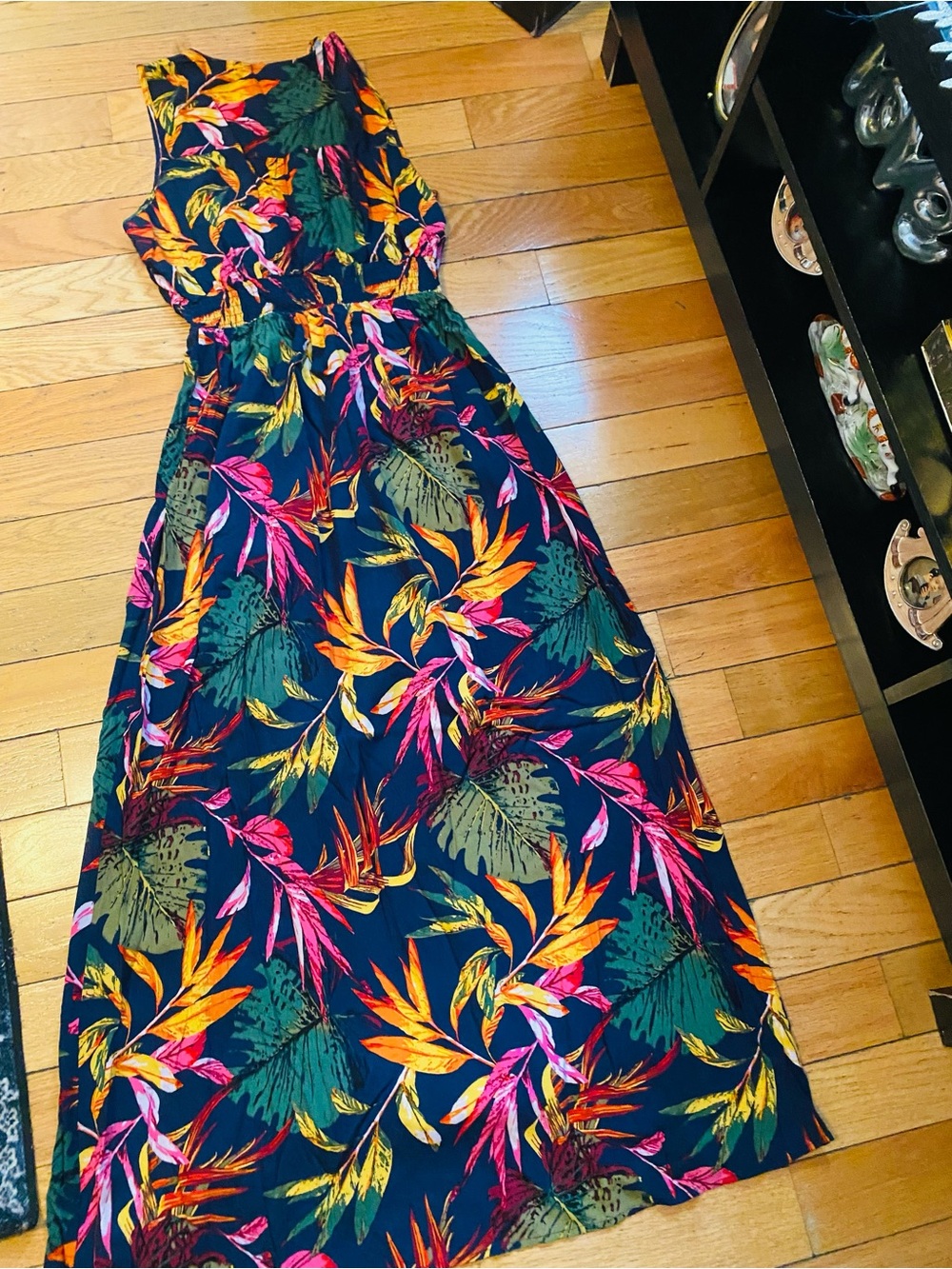 Women’s Tropical Print Maxi Dress in Navy
